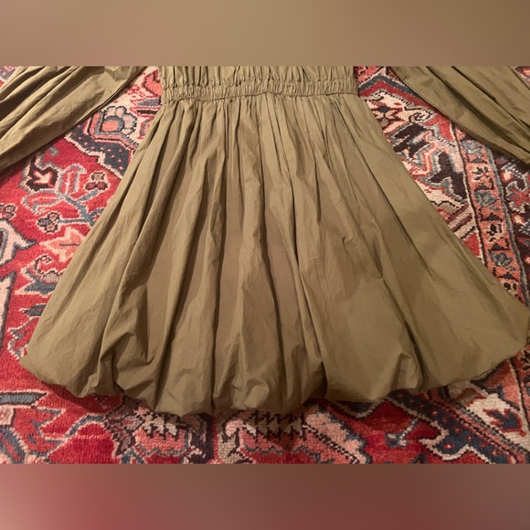 Ulla Johnson Martine off-shoulder puff-sleeve mini dress in olive green— size 4 - Picture 8 of 13